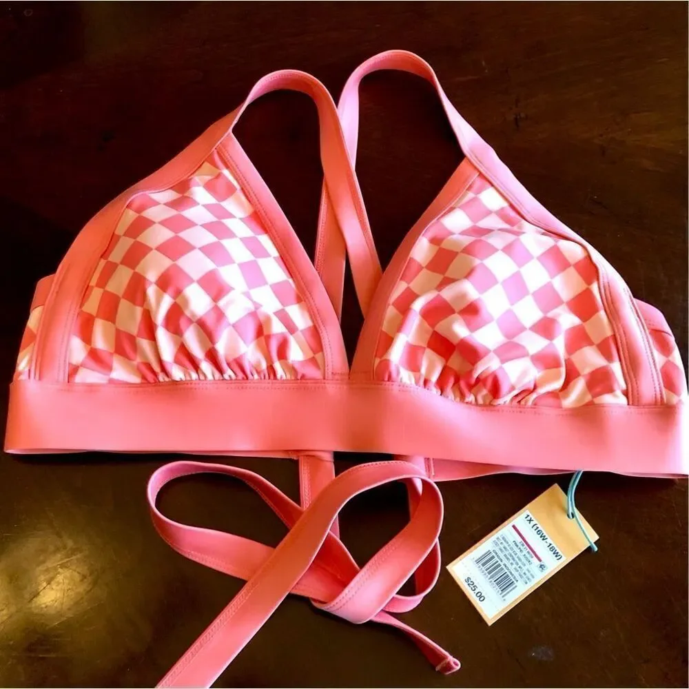 KONA SOL - NWT - L Sz 1X (16W - 18W) Halter Triangle Bikini Top in Pink & Peach